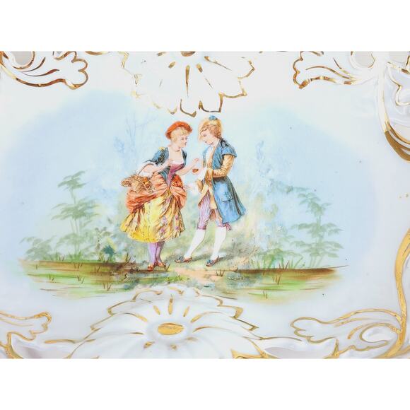 Rococo Style Couple Portrait Articulated Serving Bowl 12" Porcelain 1950-1970 - Picture 2 of 15